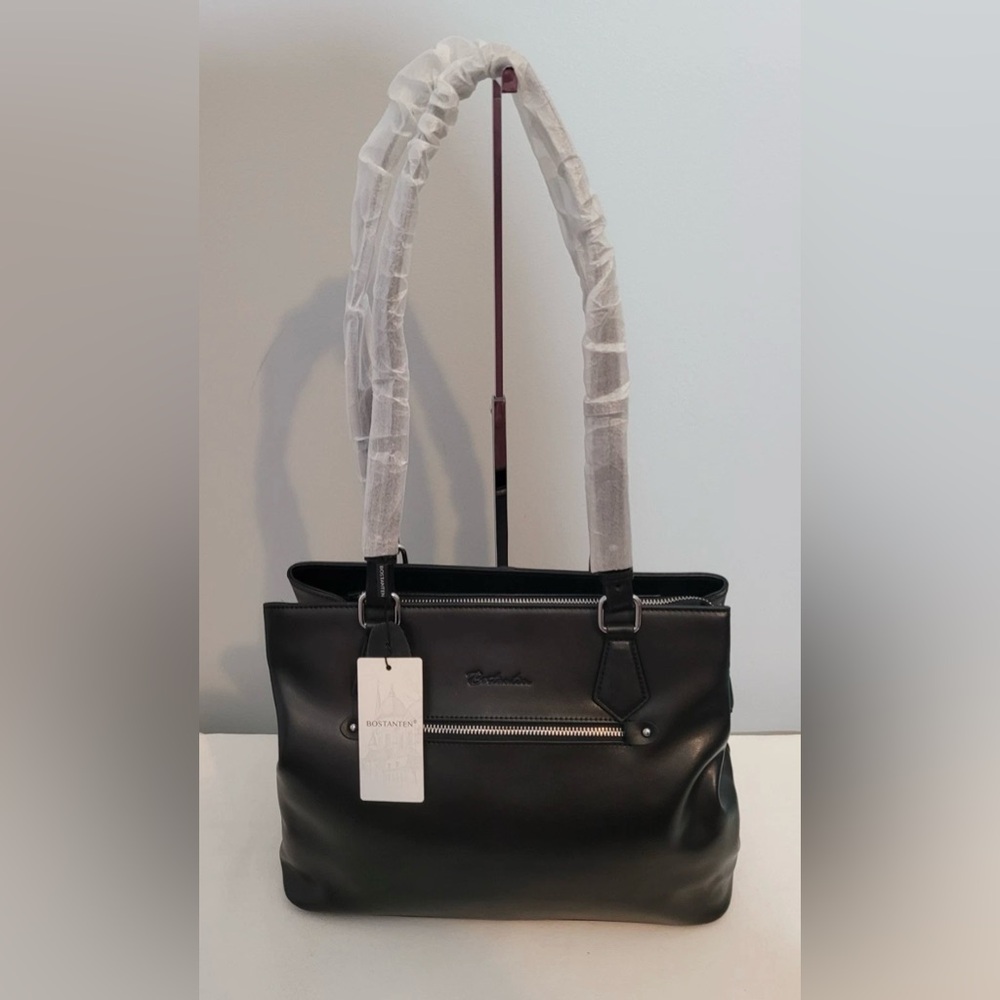 Bostanten Black Leather Tote Bag Shoulder Purse NWT